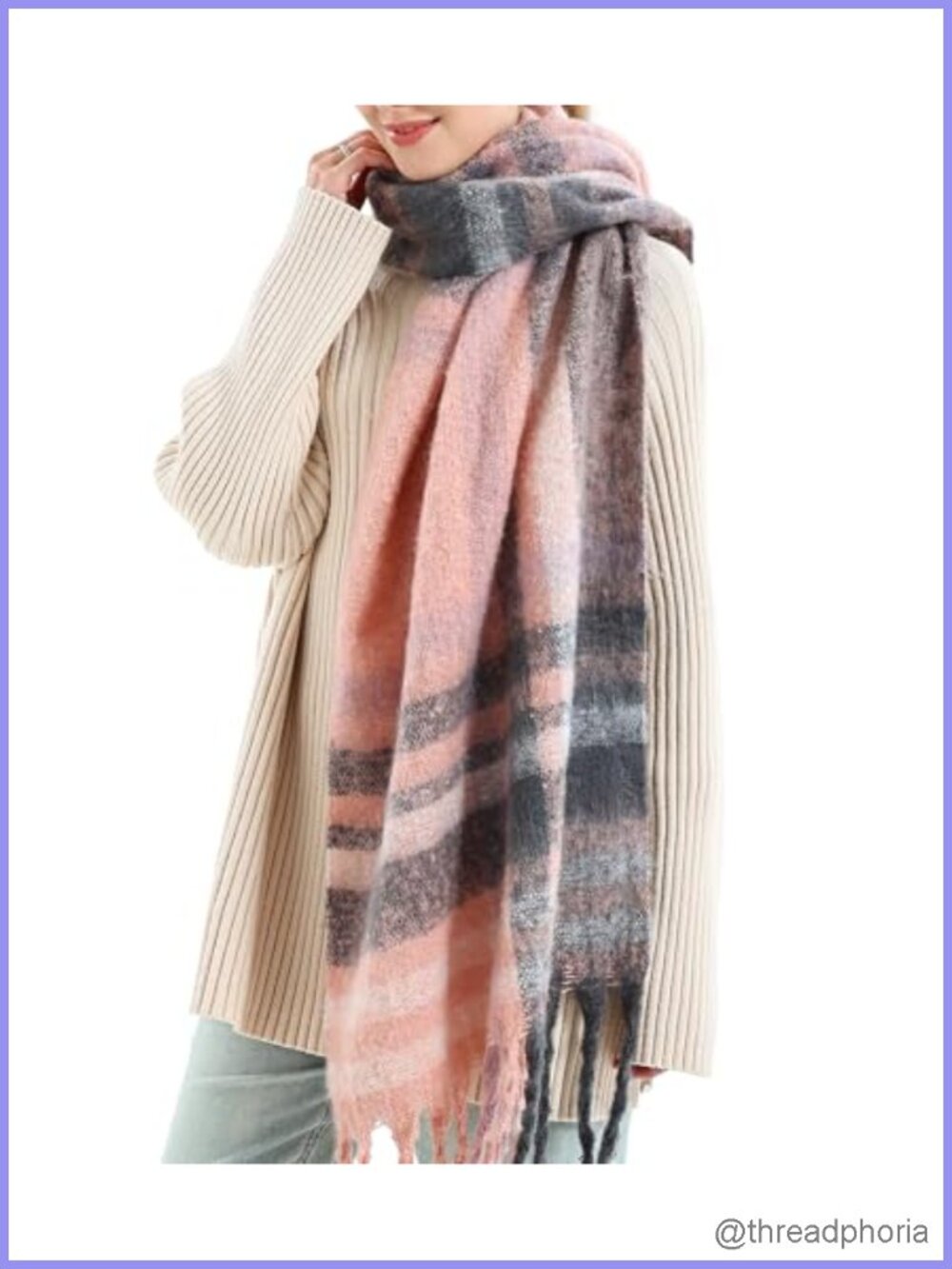 Vintage Plaid Cashmere Feel Scarf Shawl Wrap Winter Warm Oversized